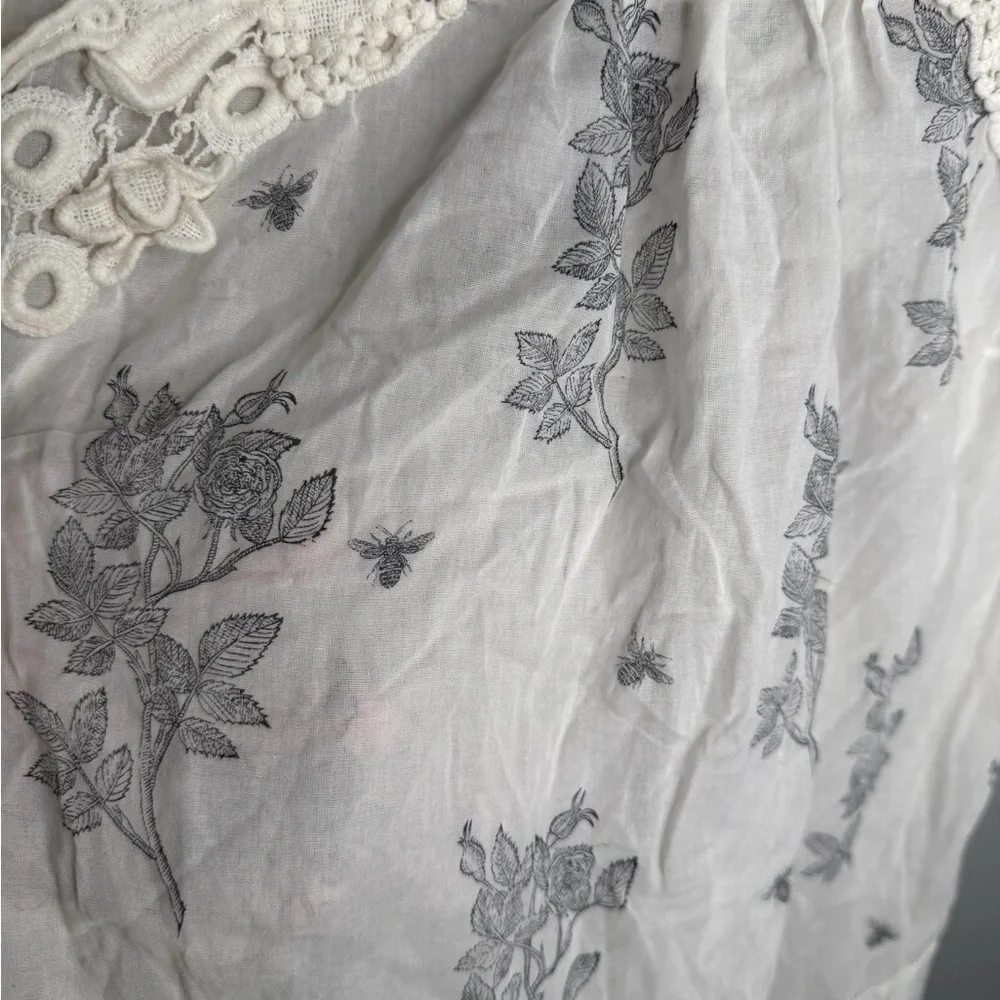 Anthropologie x Leifsdottir Tie Back Puff Sleeve Sheer Floral Bee Print Blouse